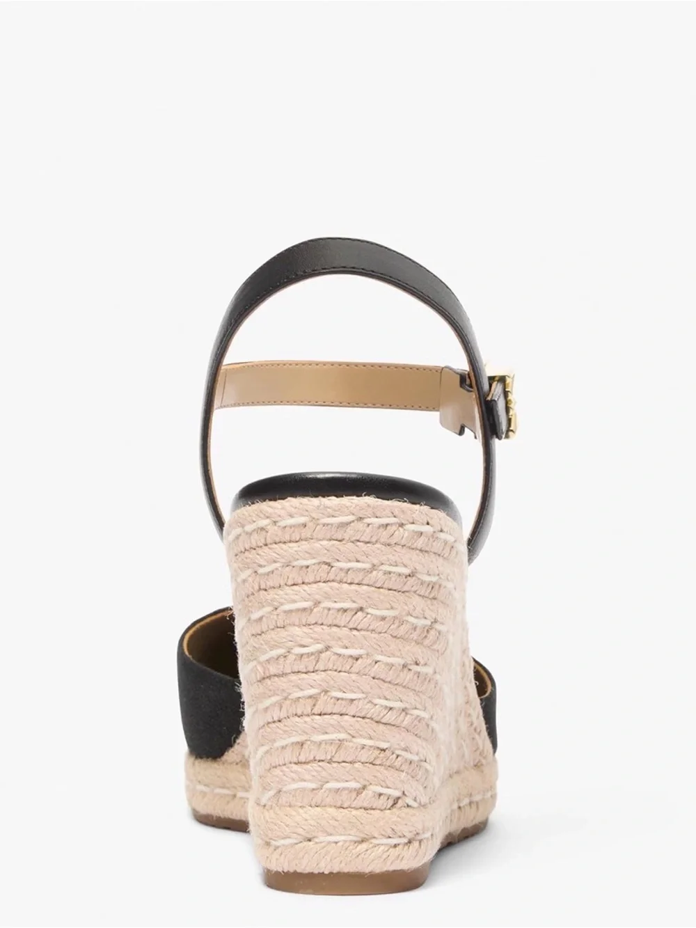 Michael Kors Kenzie Black Canvas Espadrille Wedge Sandals with Gold Buckle